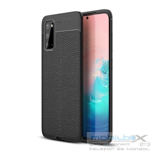 Samsung Galaxy A10s SM-A107F, Szilikon tok, bőrhatású, varrásminta, fekete