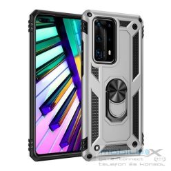   Samsung Galaxy A10s SM-A107F, Műanyag hátlap védőtok, közepesen ütésálló, szilikon belső, telefontartó gyűrű, Defender, ezüst