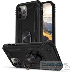   Huawei Y8p, Műanyag hátlap védőtok, közepesen ütésálló, szilikon belső, telefontartó gyűrű, Defender, fekete