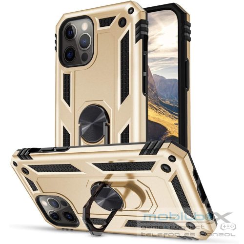 Huawei Y8p, Műanyag hátlap védőtok, közepesen ütésálló, szilikon belső, telefontartó gyűrű, Defender, arany