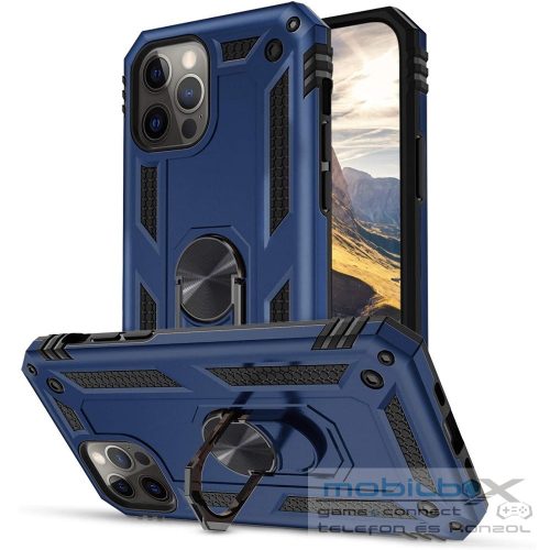Huawei Y8p, Műanyag hátlap védőtok, közepesen ütésálló, szilikon belső, telefontartó gyűrű, Defender, sötétkék