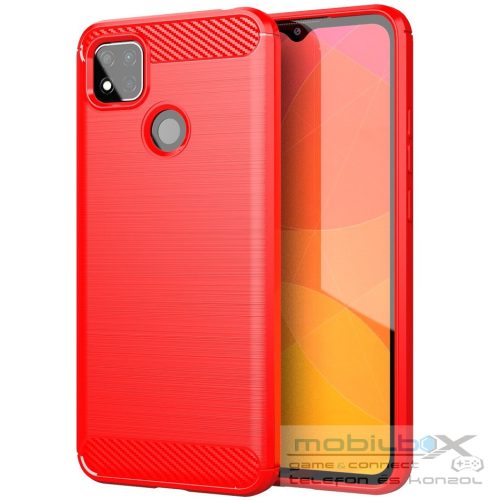LG K52 / K62, Szilikon tok, közepesen ütésálló, szálcsiszolt, karbon minta, piros