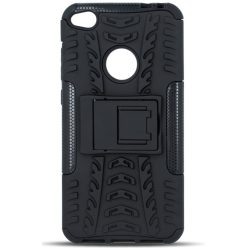   Samsung Galaxy A02s / M02s SM-A025F / M025F, Műanyag hátlap védőtok, Defender, kitámasztóval és szilikon belsővel, autógumi minta, fekete
