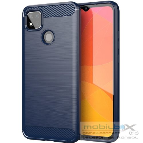 Huawei Y8p, Szilikon tok, közepesen ütésálló, szálcsiszolt, karbon minta, sötétkék