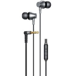  Vezetékes sztereó fülhallgató, 3.5 mm, mikrofon, felvevő gomb, 90 fokos/derékszögű csatlakozó, Vipfan M17, fekete/ezüst