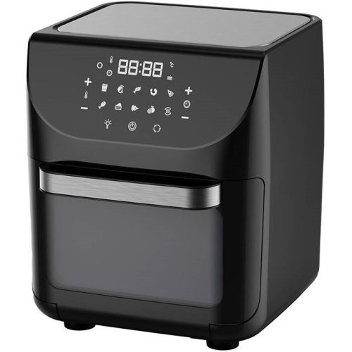 Forró levegős sütő, fritőz, Air Fryer, olaj nélküli, 1800 W teljesítmény, 12 l-es, Digitális kijelzővel, 10 programos, Leacco AF103, fekete (Bemutató darab)