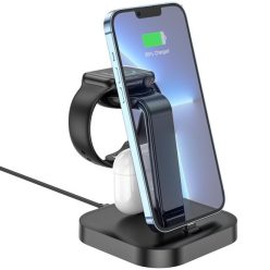   Univerzális töltő állomás 3in1, 1 x Qi Wireless, 2 x Lightning, 10.5W, asztali tartó, Hoco CW43, fekete