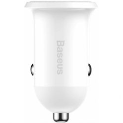   Autós töltő, Szivargyújtós töltő, 24W, 2 x USB aljzat, gyorstöltés, Baseus Grain Pro CCALLP-02, fehér