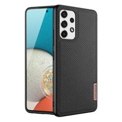   Samsung Galaxy A53 5G SM-A536U, Műanyag hátlap védőtok + szilikon keret, fényvisszaverő szövet hátlap, rács minta, Dux Ducis Fino, fekete
