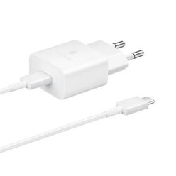   Hálózati töltő adapter, 15W, USB Type-C aljzat, USB Type-C kábellel, PD, gyorstöltés, Samsung, fehér, gyári