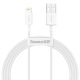 USB töltő- és adatkábel, Lightning, 150 cm, 2400 mA, törésgátlóval, gyorstöltés, PD, Baseus Superior, CALYS-B02, fehér