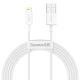 USB töltő- és adatkábel, Lightning, 200 cm, 2400 mA, törésgátlóval, gyorstöltés, PD, Baseus Superior, CALYS-C02, fehér