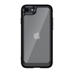   Apple iPhone 7 / 8 / SE (2020) / SE (2022), Műanyag hátlap védőtok + szilikon keret, közepesen ütésálló, átlátszó hátlap, fekete