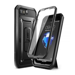   Apple iPhone 7 / 8 / SE (2020) / SE (2022), Műanyag hátlap védőtok + képernyővédő, közepesen ütésálló, telefontartó gyűrű, kitámasztóval, övre fűzhető, SupCase Unicorn Beetle Pro, fekete