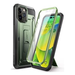  Apple iPhone 14 Pro, Műanyag hátlap védőtok + képernyővédő, közepesen ütésálló, telefontartó gyűrű, kitámasztóval, övre fűzhető, SupCase Unicorn Beetle Pro, sötétzöld