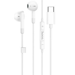   Vezetékes sztereó fülhallgató, USB Type-C, mikrofon, felvevő gomb, hangerő szabályzó, Hoco M93, fehér