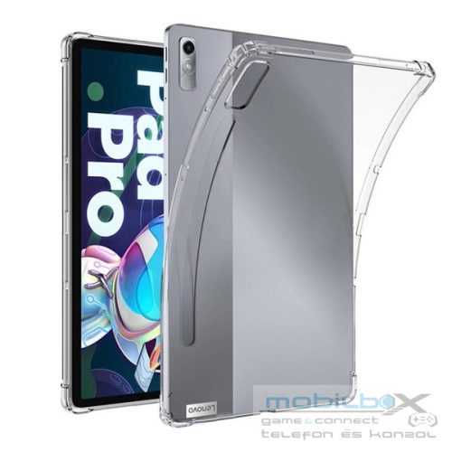 Lenovo Tab P11 Pro (11.2) (2. generáció) TB-132FU, Szilikon tok, közepesen ütésálló, légpárnás sarok, érintőceruza tartóval, átlátszó