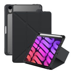   Apple iPad Mini (2021 / 2024) (8.3), mappa tok, Apple Pencil tartóval, Origami Smart Case, Baseus Minimalist, fekete