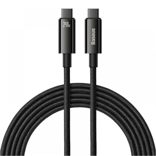 USB Type-C töltő- és adatkábel, USB Type-C, 300 cm, 240W, törésgátlóval, gyorstöltés, PD, Baseus Tungsten Gold, CAWJ040201, fekete
