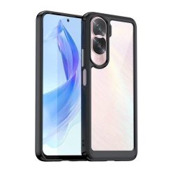   Huawei Honor 90 Lite, Műanyag hátlap védőtok + szilikon keret, közepesen ütésálló, átlátszó hátlap, fekete