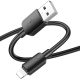 USB töltő- és adatkábel, Lightning, 100 cm, 2400mA, gyorstöltés, PD, Hoco X96 Hyper, fekete