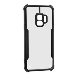   Samsung Galaxy S9 SM-G960, Szilikon tok, közepesen ütésálló, légpárnás sarok, akril hátlap, Anti-Drop Case, átlátszó/fekete