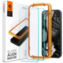   Google Pixel 8a, Kijelzővédő fólia, ütésálló fólia (az íves részre is!), Tempered Glass (edzett üveg), Full Cover, Spigen Glastr Alignmaster, Clear - 2 db /csomag