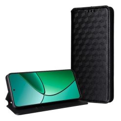   Huawei Honor 200 Lite, Oldalra nyíló tok, bőrhatású, stand, Teljes 3D rombusz minta, prémium, fekete