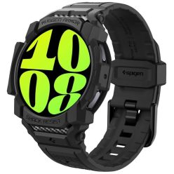   Samsung Galaxy Watch 7 (40 mm) SM-L300 / L305, Szilikon védőkeret, ütésálló, szíjjal, Spigen Rugged Armor Pro, fekete