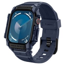   Apple Watch 10 (46 mm), Szilikon védőkeret, ütésálló, szíjjal, Spigen Rugged Armor Pro, sötétkék
