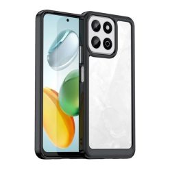   Huawei Honor 200 Smart, Műanyag hátlap védőtok + szilikon keret, közepesen ütésálló, átlátszó hátlap, fekete