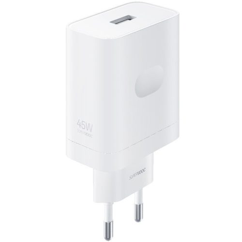 Hálózati töltő adapter, 45W, USB aljzat, gyorstöltés, Realme SuperVooc, fehér, gyári