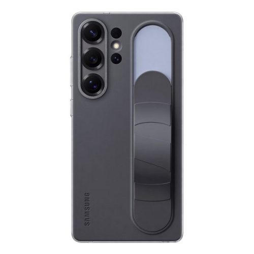 Samsung Galaxy S25 Ultra SM-S938, Szilikon tok, matt, kitámasztóval, beépített szíj, Standing Grip, fekete, gyári