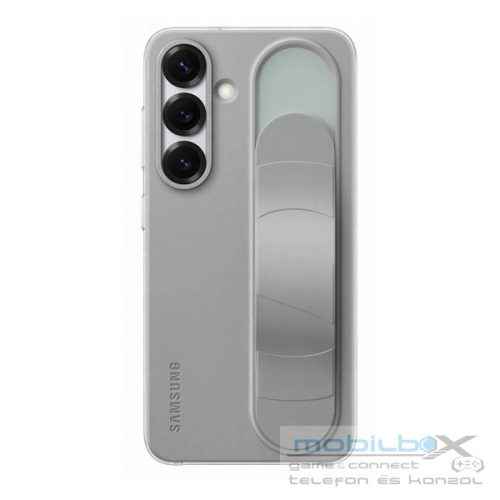 Samsung Galaxy S25 SM-S931, Szilikon tok, matt, kitámasztóval, beépített szíj, Standing Grip, világosszürke, gyári