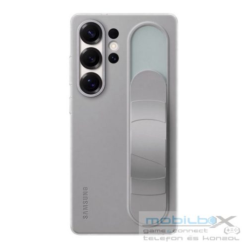 Samsung Galaxy S25 Ultra SM-S938, Szilikon tok, matt, kitámasztóval, beépített szíj, Standing Grip, világosszürke, gyári
