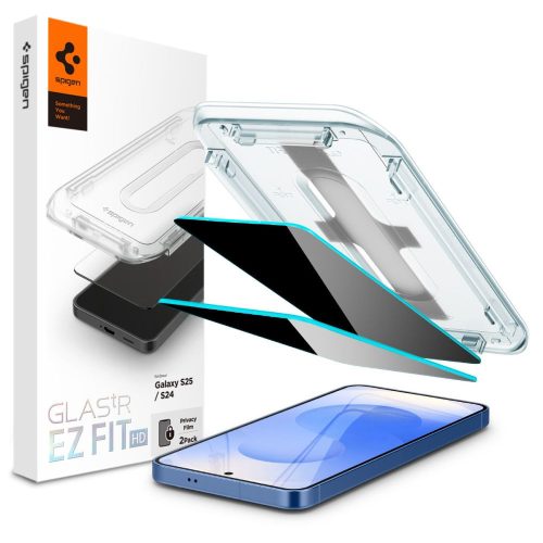 Samsung Galaxy S24 / S25 SM-S921 / S931, Kijelzővédő fólia, ütésálló fólia (az íves részre is!), Tempered Glass (edzett üveg), Spigen Ez Fit HD Privacy, Clear, 2 db / csomag
