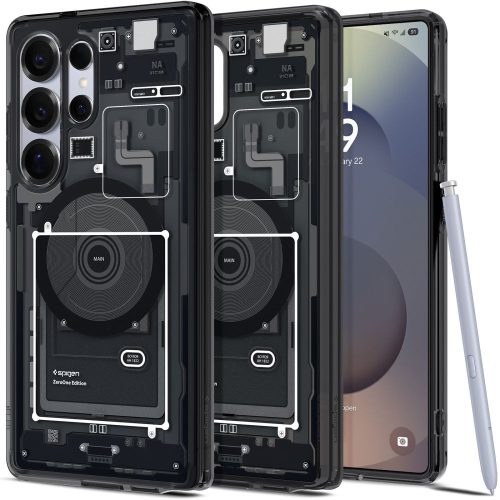 Samsung Galaxy S25 Ultra SM-S938, Műanyag hátlap védőtok + szilikon keret, Magsafe töltővel kompatibilis, Telefon belső minta, Spigen Ultra Hybrid Zero One Mag, átlátszó/füst