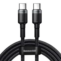   USB Type-C töltő- és adatkábel, USB Type-C, 200 cm, 5000 mA, törésgátlóval, gyorstöltés, PD, cipőfűző minta, Baseus Cafule CATKLF-ALG1, fekete/szürke