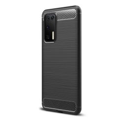   Huawei P40, Szilikon tok, közepesen ütésálló, szálcsiszolt, karbon minta, fekete