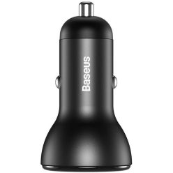   Autós töltő, Szivargyújtós töltő, 24W, 2 x USB aljzat, gyorstöltés, LED kijelzővel, Baseus CCBX-0G, szürke