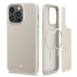   Apple iPhone 14 Pro, Szilikon védőkeret + műanyag hátlap, bőrrel bevont hátlap, Magsafe töltővel kompatibilis, Spigen Ciel Cyrill Kajuk Mag, szürke