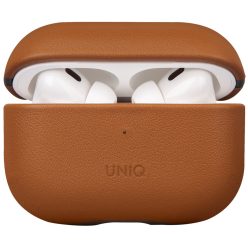   Bluetooth fülhallgató töltőtok tartó, Bőr, vezeték nélküli töltés támogatás, Apple AirPods Pro 2 kompatibilis, Uniq Terra, barna