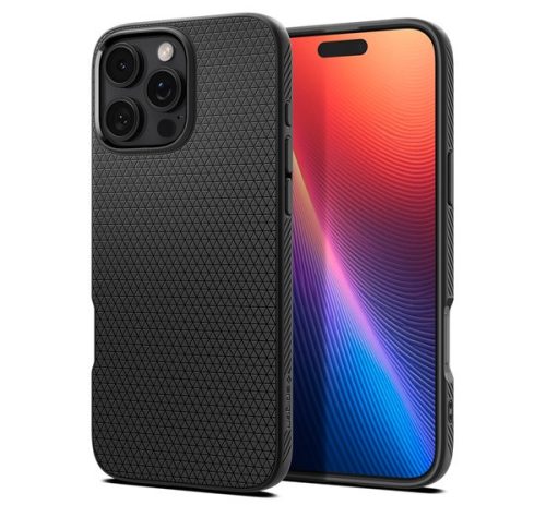 Apple iPhone 16 Pro Max, Szilikon tok, Spigen Liquid Air, háromszög minta, fekete