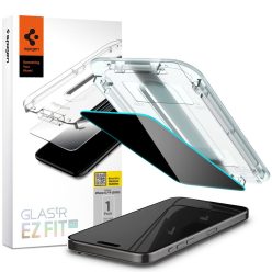   Apple iPhone 15 Pro Max, Kijelzővédő fólia, ütésálló fólia (az íves részre is!), Tempered Glass (edzett üveg), Spigen Ez Fit HD Privacy, Clear