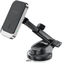   Autós tartó, univerzális, szélvédőre vagy szellőzőre vagy műszerfalra rögzíthető, 360°-ban forgatható, mágneses, Magsafe kompatibilis, Magsafe gyűrűvel, Qi vezeték nélküli töltővel, 15W, TP MM15W-V9 Magnetic Magsafe, fekete