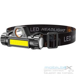  LED-es fejlámpa, fény fókusz állítás, fel-le mozgatható fényforrás, mágnessel, vízálló, RC-K-1228, fekete