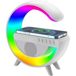   Bluetooth hordozható hangszóró, 3W, v5.3, Beépített FM rádió, TF kártyaolvasó, USB aljzat, Qi vezeték nélküli töltővel, 3.5mm, Kihangosított hívás támogatás, LED-es hangulatvilágítás, G500, fehér