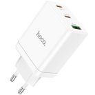 Hálózati töltő adapter, 35W, USB aljzat, 2 x USB Type-C aljzat, gyorstöltés, PD, QC 3.0, FCP, AFC, PPS, Hoco N33 Start, fehér