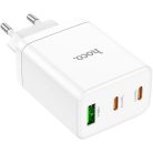 Hálózati töltő adapter, 35W, USB aljzat, 2 x USB Type-C aljzat, gyorstöltés, PD, QC 3.0, FCP, AFC, PPS, Hoco N33 Start, fehér