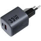 Hálózati töltő adapter, 33W, USB aljzat, USB Type-C aljzat, gyorstöltés, PD, GaN, QC 4.0, Forcell F-Energy VT-31, szürke